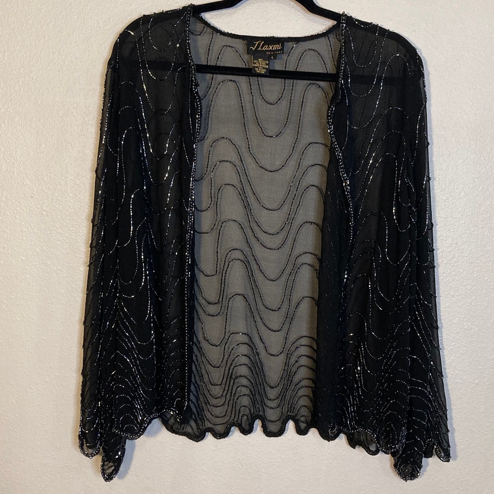 j. Laxmi Beaded sheer cardigan coverup